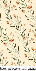 Seamless floral pattern. Light wedding atmosphere. Delicate wildflowers, various twigs and leaves are woven into two floral lines. Vector.