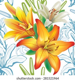 Seamless floral pattern with lilies