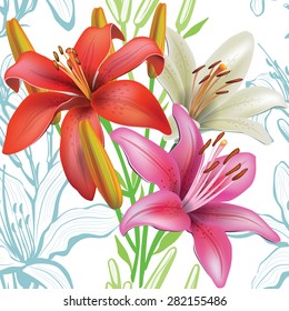 Seamless floral pattern with lilies