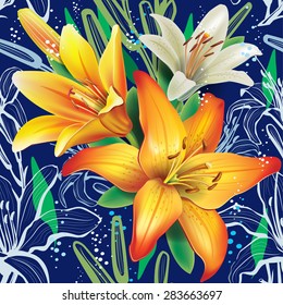 Seamless floral pattern with lilies