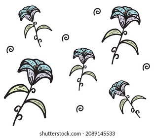 seamless floral pattern with lilies in doodle style