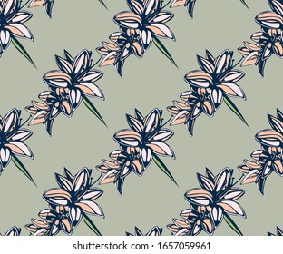 Seamless floral pattern with Lily flowers. Hand drawn ink illustration. Vector pattern. Print for textile, cloth, wallpaper, scrapbooking