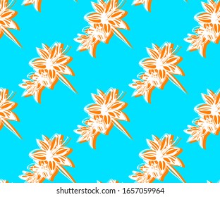 Seamless floral pattern with Lily flowers. Hand drawn ink illustration. Vector pattern. Print for textile, cloth, wallpaper, scrapbooking