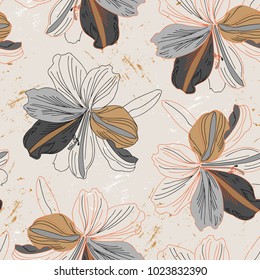 seamless floral pattern with lily on beige background