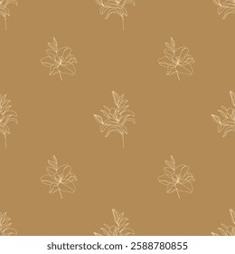 seamless floral pattern. Line art flowers vector pattern. Lily on a beige background. Fabric prints, wallpapers, wrapping paper, home decor, stationery, invitations, packaging, fashion design