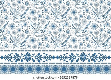 seamless floral pattern with line drawn border for fashion fabric textile packaging and wrapping use

