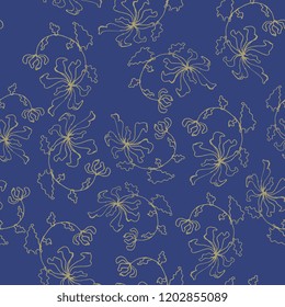 Seamless floral pattern with linear oriental motifs.