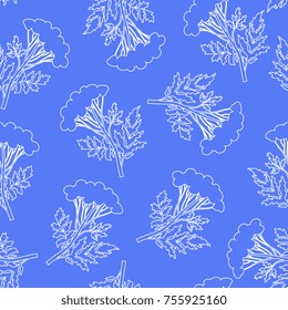 Seamless floral pattern with linear silhouettes of wild flowers.