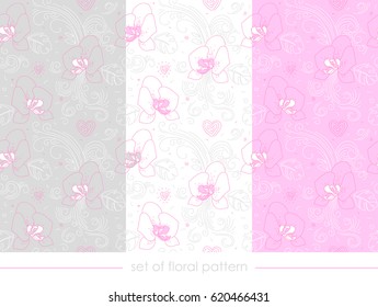 Seamless floral pattern. Linear pattern with tropical flowers.Orchids background. Modern Line art  pattern.