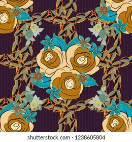 Seamless floral pattern with little abstract roses in brown, gray and orange colors, vector illustration in vintage style.