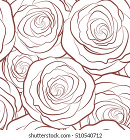 Seamless floral pattern with little abstract roses silhouette in red colors, vector illustration in vintage style on a white background.