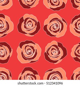 Seamless floral pattern with little abstract roses in pink and red colors, vector illustration in vintage style.