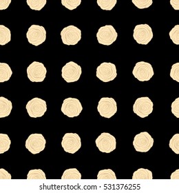 Seamless floral pattern with little abstract roses in beige colors, vector illustration in vintage style on a black background.