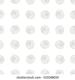 Seamless floral pattern with little abstract roses silhouette in beige colors, vector illustration in vintage style on a white background.