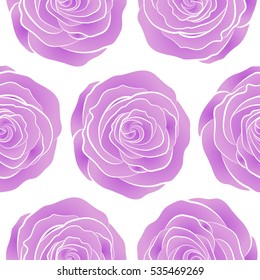 Seamless floral pattern with little abstract roses in violet and neutral colors, vector illustration in vintage style on a white background.