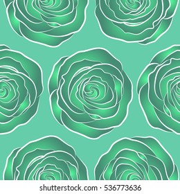 Seamless floral pattern with little abstract roses in green colors, vector illustration in vintage style.