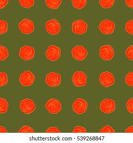Seamless floral pattern with little abstract roses in red, yellow and green colors, vector illustration in vintage style.