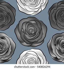 Seamless floral pattern with little abstract roses in white, gray and neutral colors, vector illustration in vintage style.