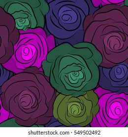 Seamless floral pattern with little abstract roses, vector illustration in vintage style.