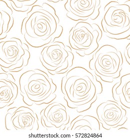 Seamless floral pattern with little abstract roses silhouette in beige colors, vector illustration in vintage style on a white background.