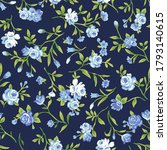Seamless floral pattern with little blue roses, vector illustration in vintage style.
