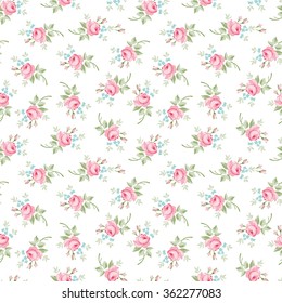 Seamless floral pattern with little flowers pink roses, vector floral illustration in vintage style.