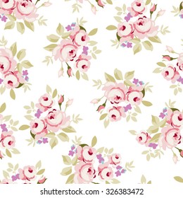 Seamless floral pattern with little pink roses, vector illustration in vintage style.