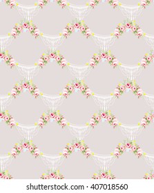 Seamless floral pattern with little pink roses, vector illustration in vintage style.