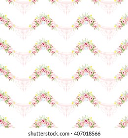 Seamless floral pattern with little pink roses, vector illustration in vintage style.