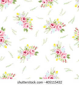 Seamless floral pattern with little red roses, on black background
