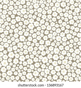 Seamless floral pattern. Little white flowers on brown background. Vector illustration