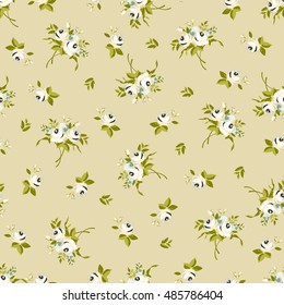 Seamless floral pattern with little white roses