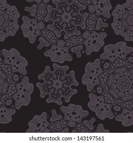 Seamless floral pattern. Looks like folk cloth. Brown flowers on dark background.