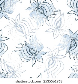 Seamless Floral pattern with lotus flowers and leaves blue theme colour flower background texture for textiles, wallpapers..,