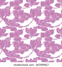 Seamless floral pattern.  Magnolia branches in blossom. Floral background.