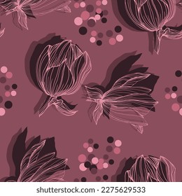Seamless Floral Pattern. Magnolia Flowers and Leaves Background. Design Element for Greeting Cards and Wedding, Birthday and other Holiday and Invitation Cards.