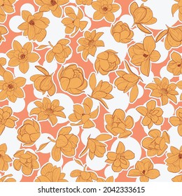 Seamless floral pattern  Magnolia blue background