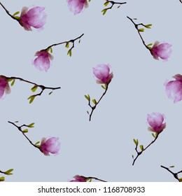 Seamless floral pattern with magnolies in watercolor style. suitable background, textur, fabric, textile, wallpaper, tile, print, backdrop, vintage,