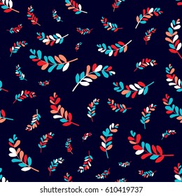 Seamless floral pattern of many bright elements. Leaves and branches.
