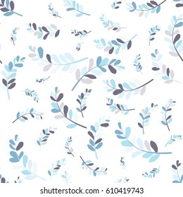 Seamless floral pattern of many bright elements. Leaves and branches.