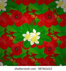 Seamless floral pattern with many colorfil flowers, watercolor effect. Vector flower illustration on a red background. Seamless pattern with floral motif.