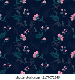 Seamless floral pattern in many kinds of colors. Abstract flowers and leaves scattered randomly. Clipping masks used.