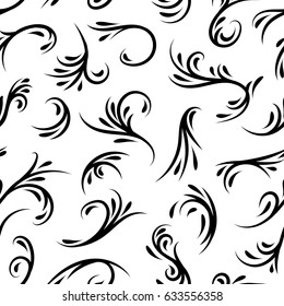 Seamless floral pattern with many small details. Vector illustration with outline curves.