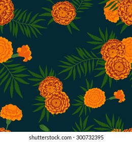 Seamless floral pattern. Marigold flowers. Swatch is included.