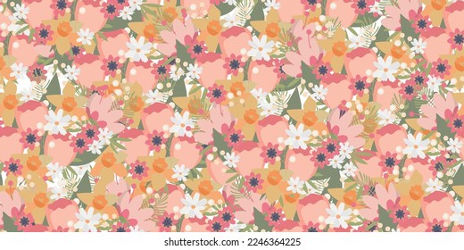 Seamless floral pattern of meadow flowers. Floral background.