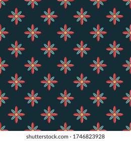Seamless floral pattern. Merry polka dot. Folk style.