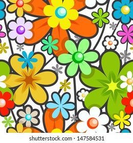 Seamless Floral Pattern. Mix of Stylish Flowers on White