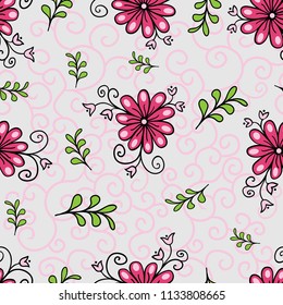Seamless floral pattern. Modern abstract bright colorful style. Hand drawn, - stock. Background or wallpaper, pattern for fabric or textile.