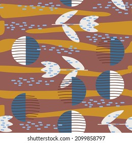 seamless floral pattern with modern abstract shapes and tulips, vector design for paper, fabric and other surface