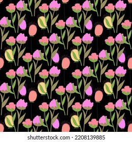 Seamless floral pattern. Modern decorative background with botanical elements. Vector texture. 